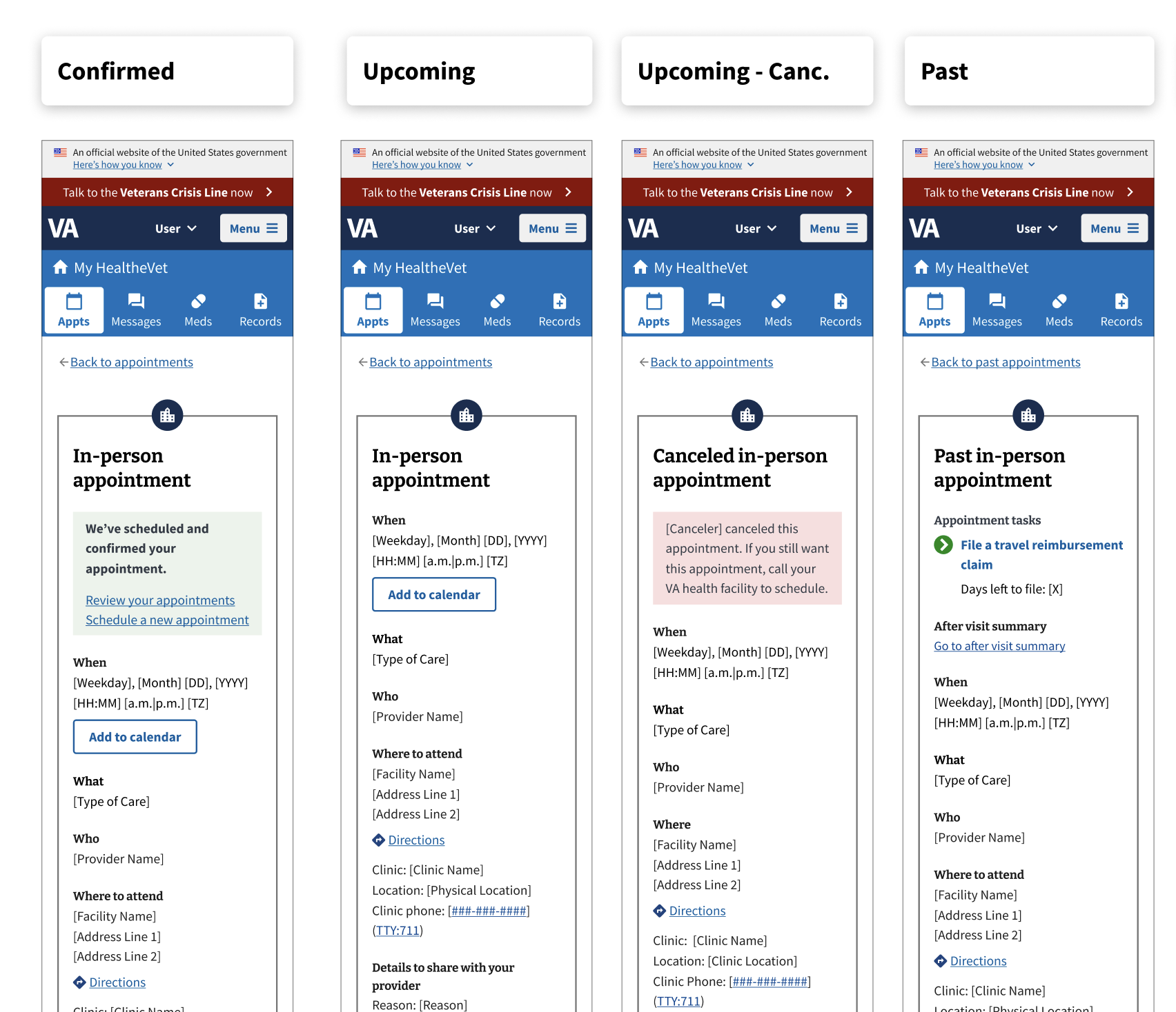 Appointment details page showing the consistent data display structure